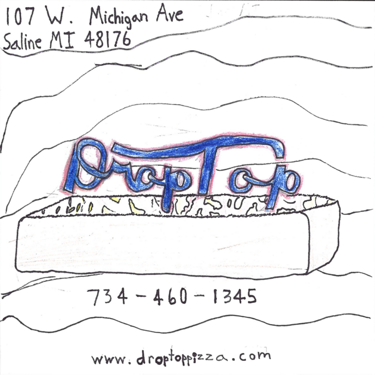 Student drawn ad for Droptop Pizza