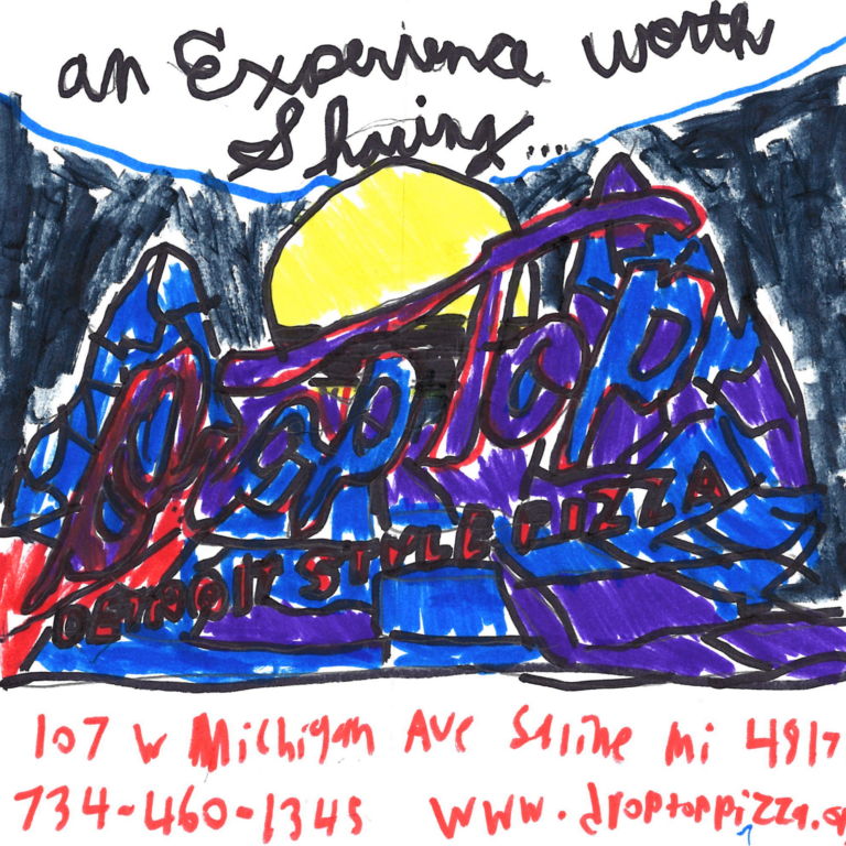 Student drawn ad for Droptop Pizza