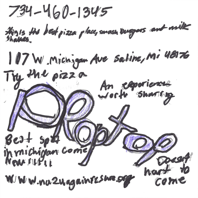 Student drawn ad for Droptop Pizza