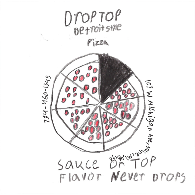 Student drawn ad for Droptop Pizza
