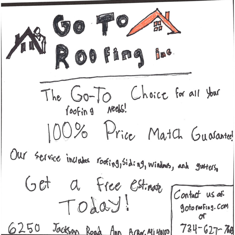 Student drawn ad for The GoToRoofing