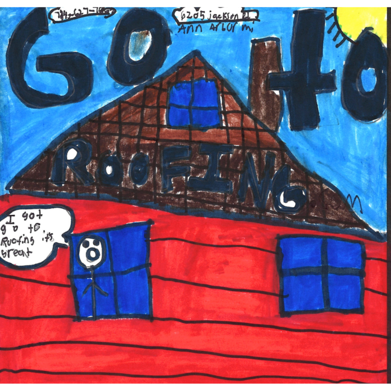 Student drawn ad for The GoToRoofing