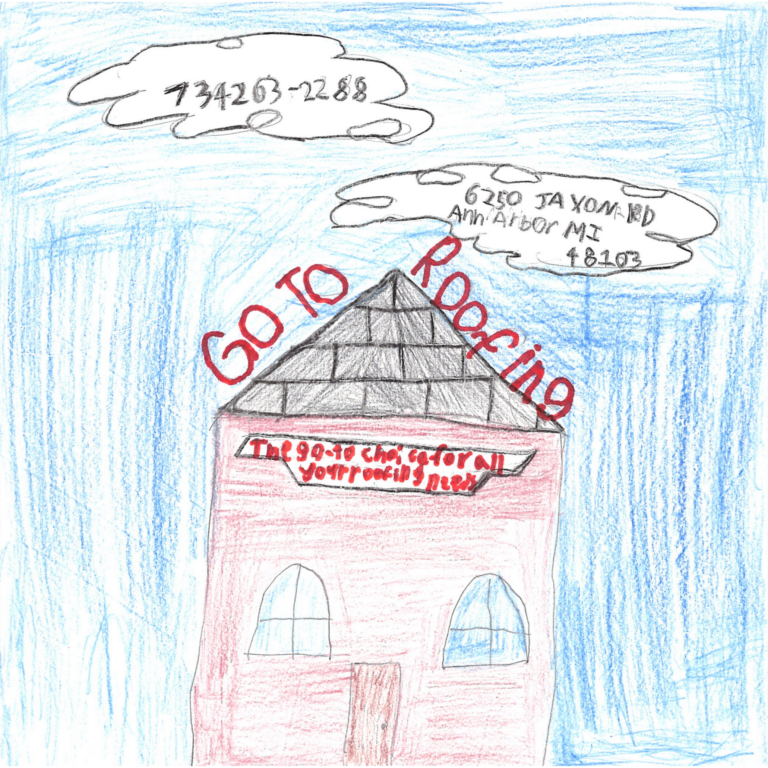 Student drawn ad for The GoToRoofing