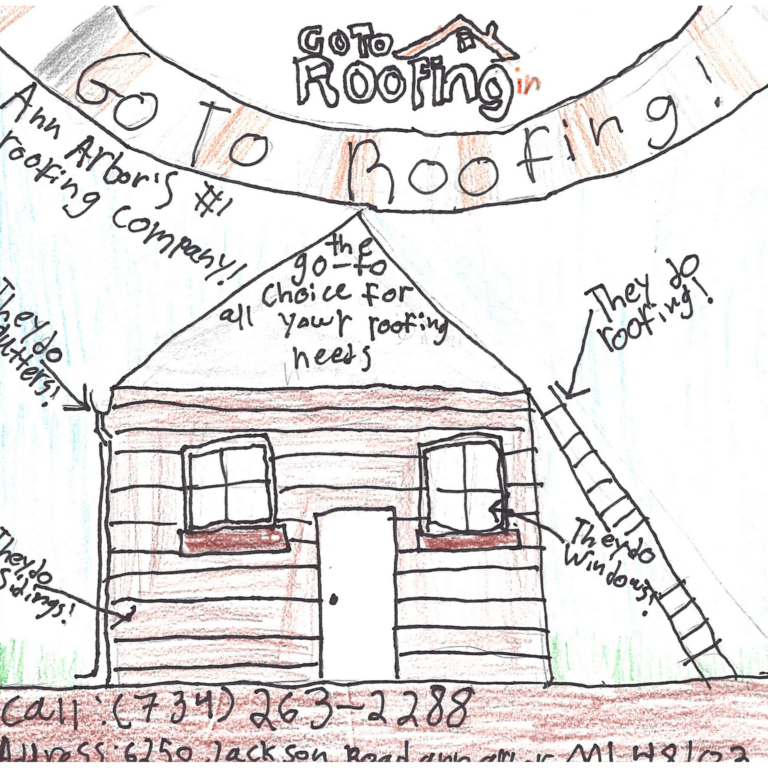 Student drawn ad for The GoToRoofing