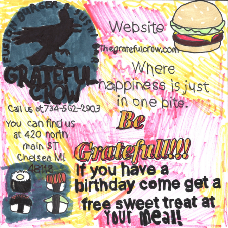Student drawn ad for Grateful Crow
