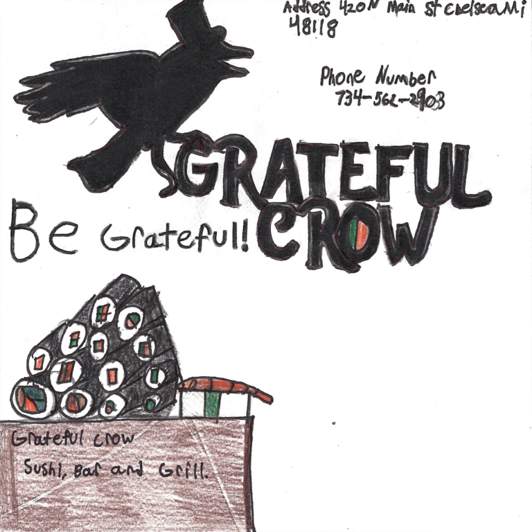 Student drawn ad for Grateful Crow