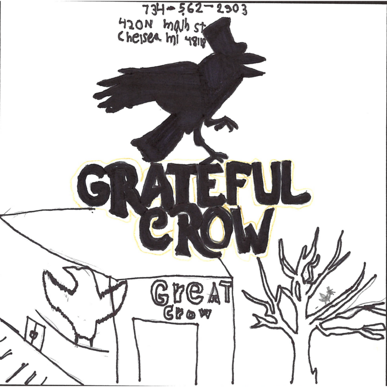 Student drawn ad for Grateful Crow
