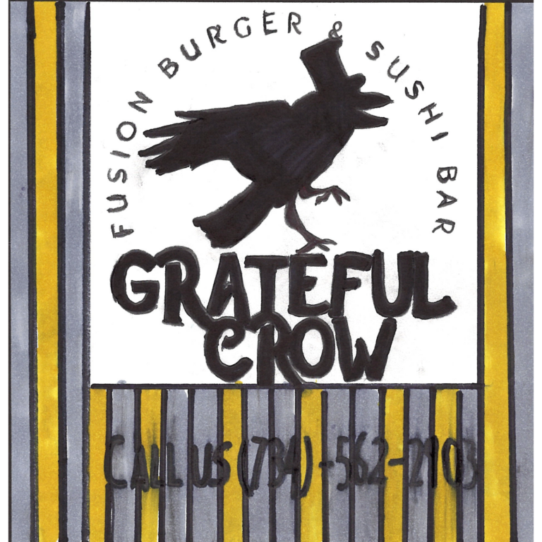 Student drawn ad for Grateful Crow