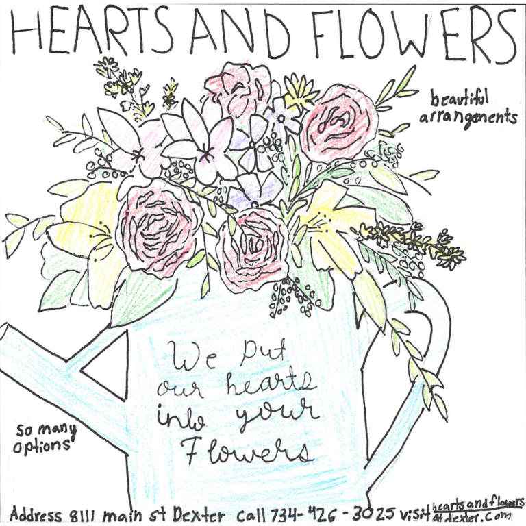 Student drawn ad for Hearts and Flowers