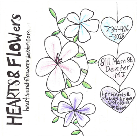 Student drawn ad for Hearts and Flowers