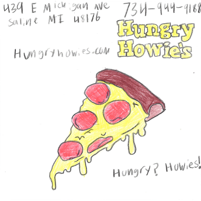 Student drawn ad for Hungry Howie's