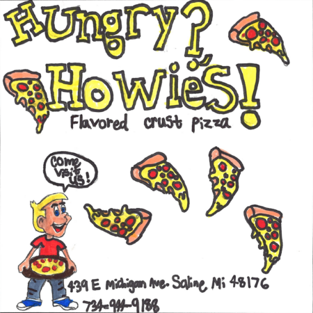Student drawn ad for Hungry Howie's