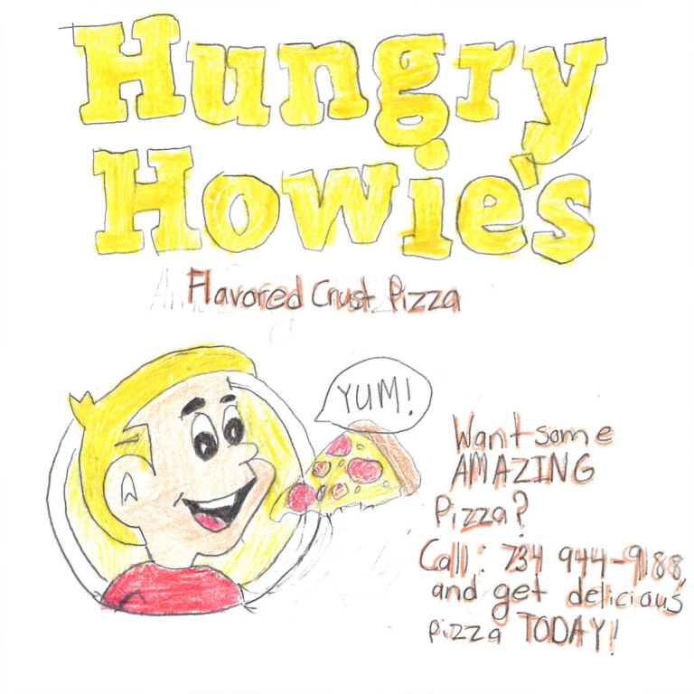 Student drawn ad for Hungry Howie's