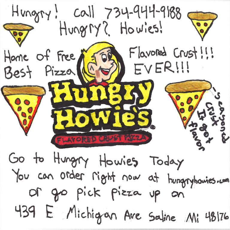 Student drawn ad for Hungry Howie's