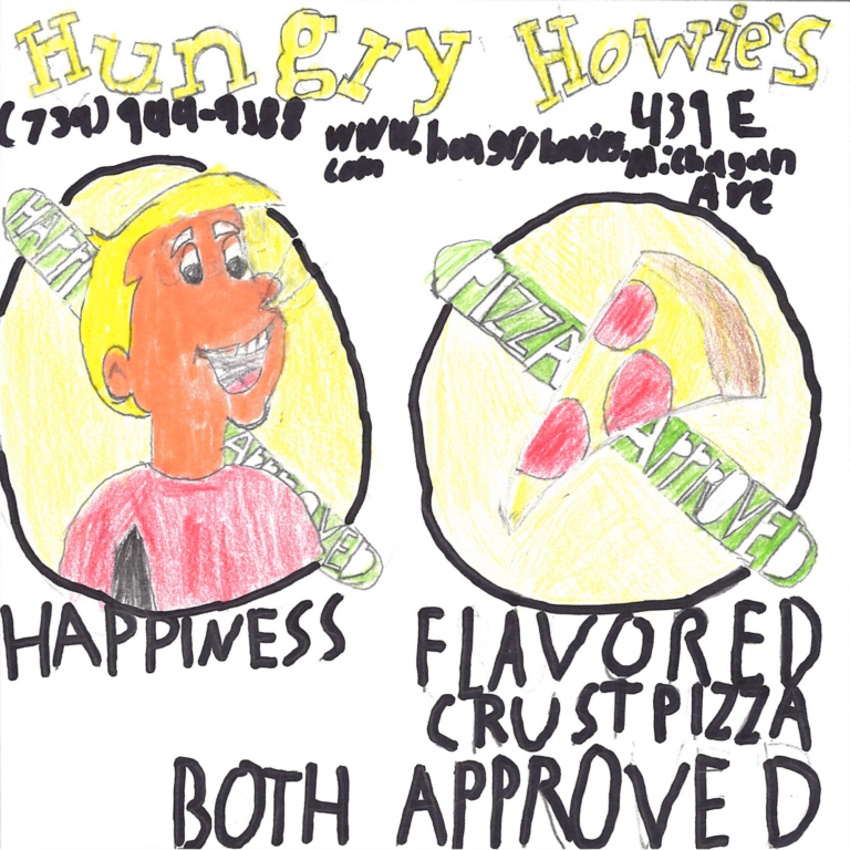 Student drawn ad for Hungry Howie's
