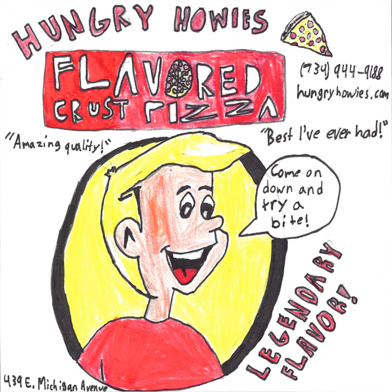 Student drawn ad for Hungry Howie's
