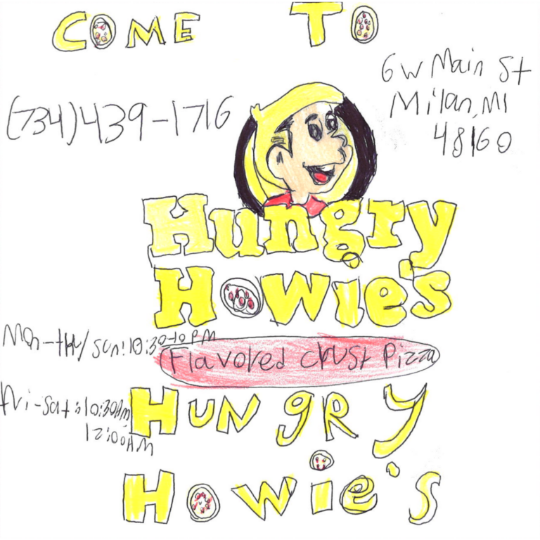 Student drawn ad for Hungry Howie's - Milan
