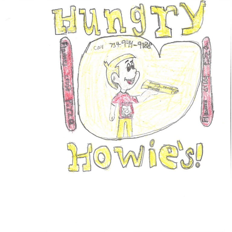 Student drawn ad for Hungry Howie's