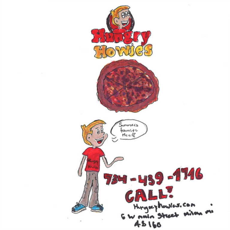 Student drawn ad for Hungry Howie's - Milan