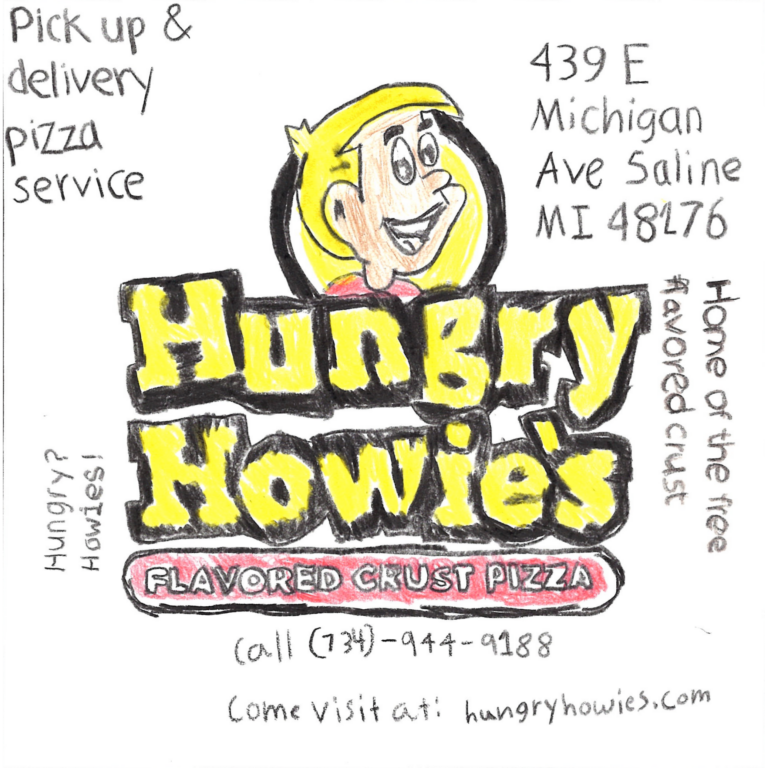 Student drawn ad for Hungry Howie's
