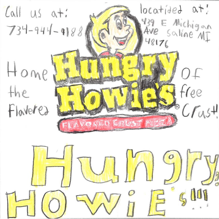 Student drawn ad for Hungry Howie's