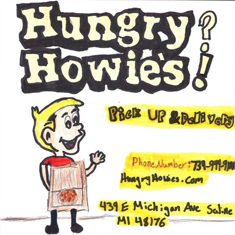 Student drawn ad for Hungry Howie's
