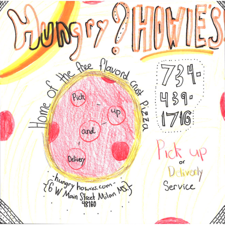 Student drawn ad for Hungry Howie's - Milan