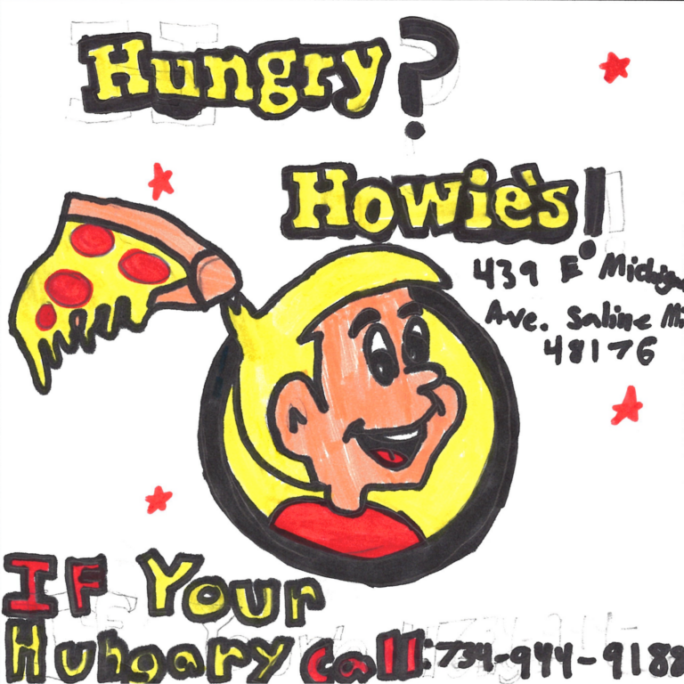 Student drawn ad for Hungry Howie's