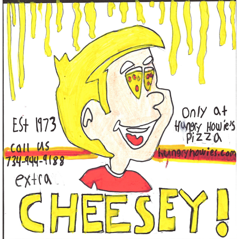 Student drawn ad for Hungry Howie's