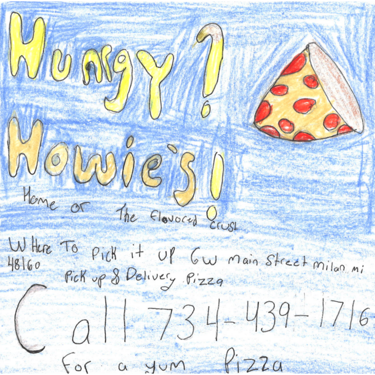 Student drawn ad for Hungry Howie's - Milan