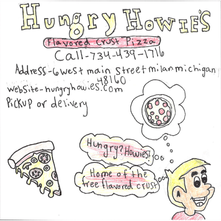 Student drawn ad for Hungry Howie's - Milan