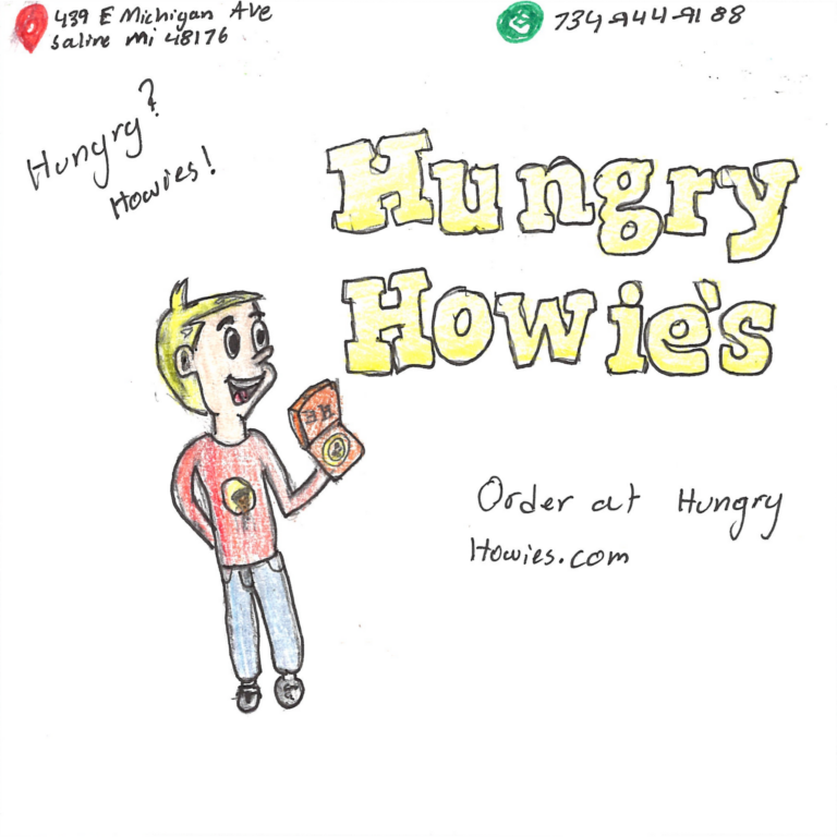 Student drawn ad for Hungry Howie's