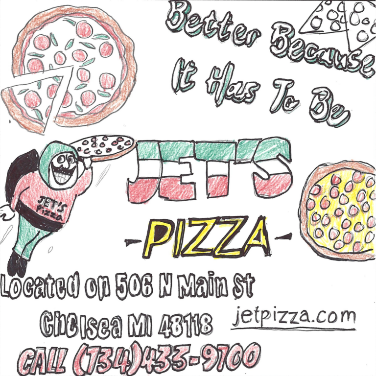 Student drawn ad for Jet's Pizza - Chelsea