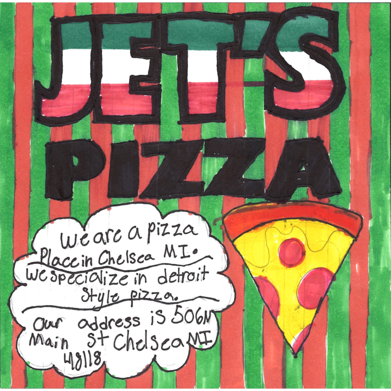 Student drawn ad for Jet's Pizza - Chelsea