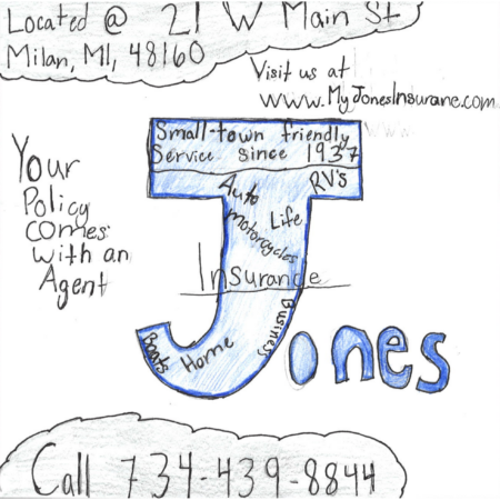 Student drawn ad for Jones Insurance