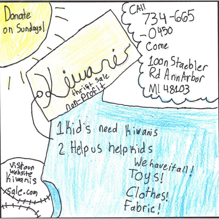 Student drawn ad for Kiwanis Thrift