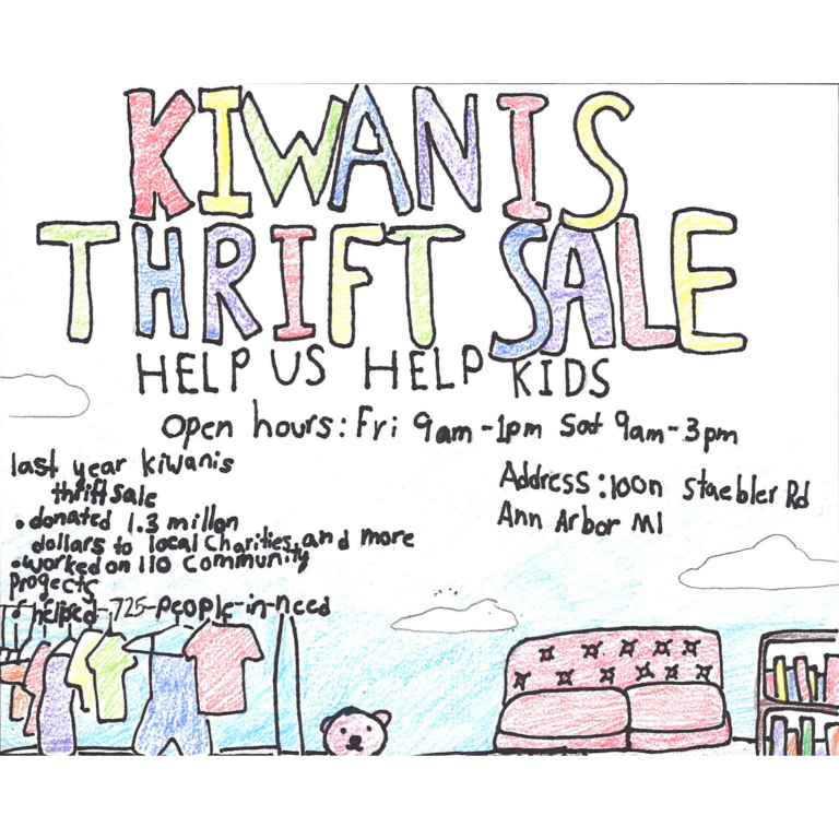 Student drawn ad for Kiwanis Thrift