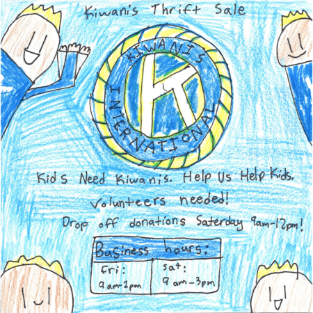 Student drawn ad for Kiwanis Thrift