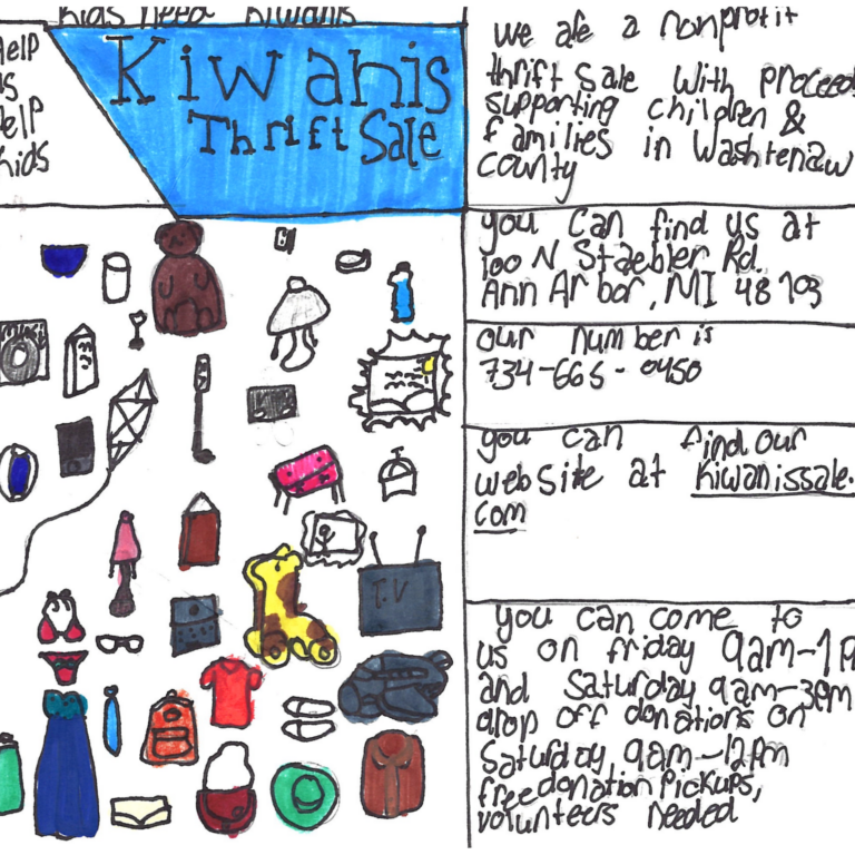 Student drawn ad for Kiwanis Thrift