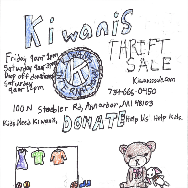 Student drawn ad for Kiwanis Thrift