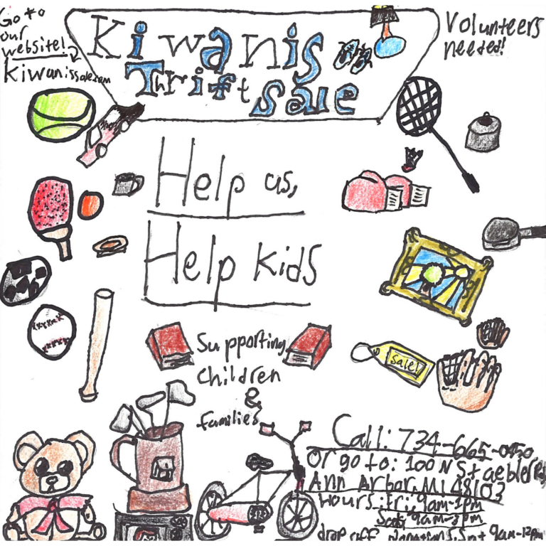 Student drawn ad for Kiwanis Thrift