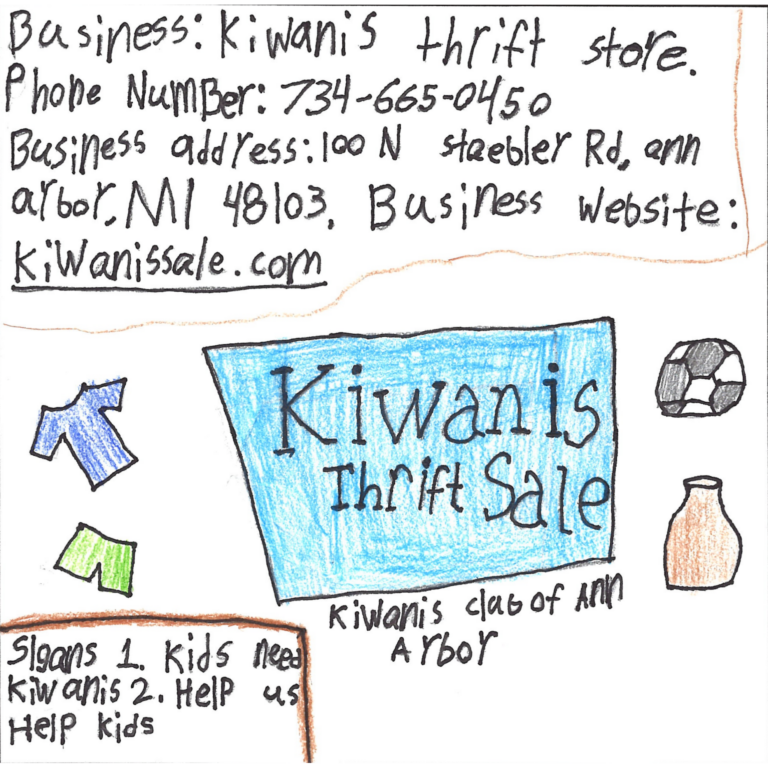 Student drawn ad for Kiwanis Thrift