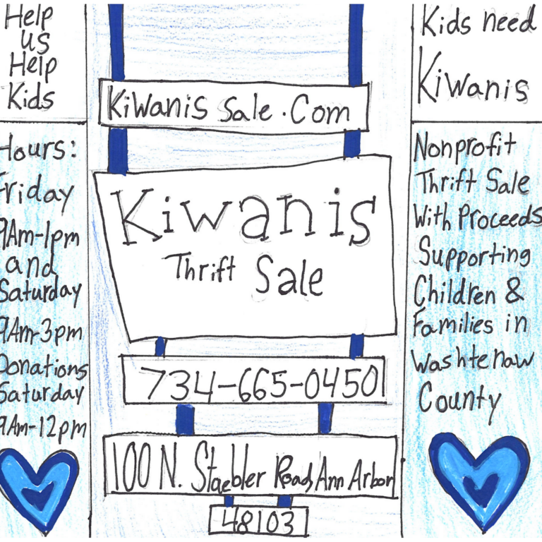 Student drawn ad for Kiwanis Thrift
