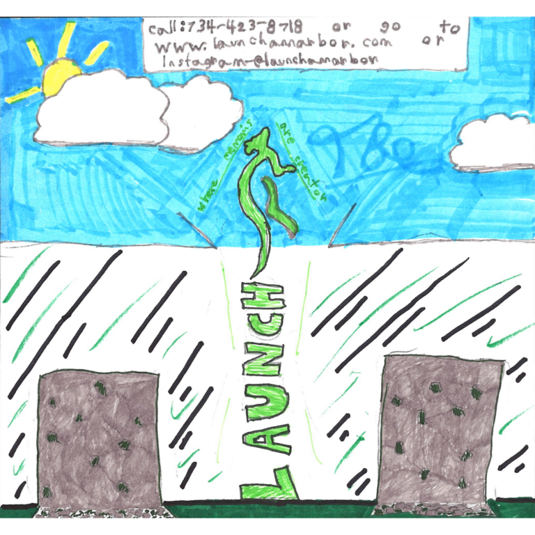 Student drawn ad for Launch