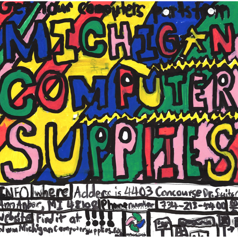 Student drawn ad for Michigan Computer Supplies