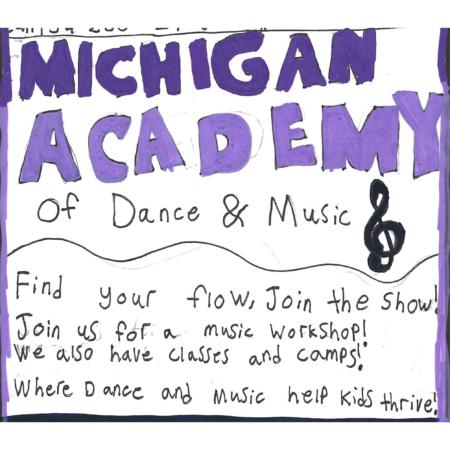 Student drawn ad for Michigan Academy of Dance & Music
