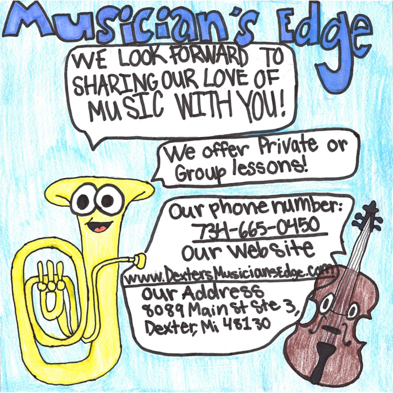 Student drawn ad for Musician's Edge