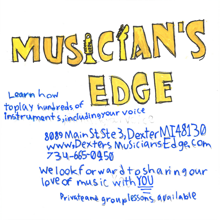 Student drawn ad for Musician's Edge