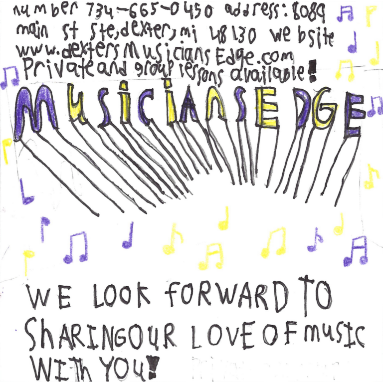 Student drawn ad for Musician's Edge