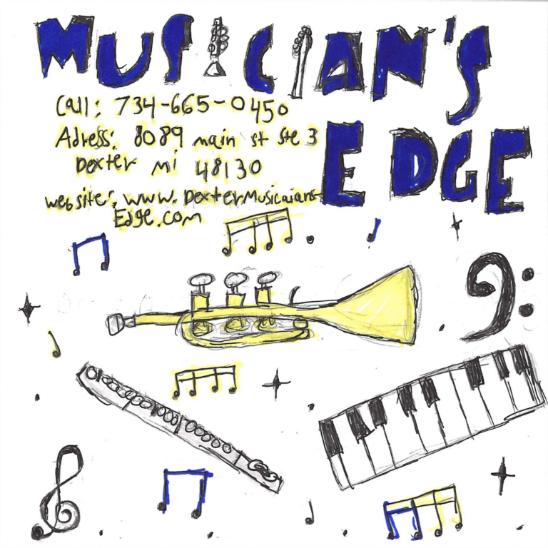 Student drawn ad for Musician's Edge